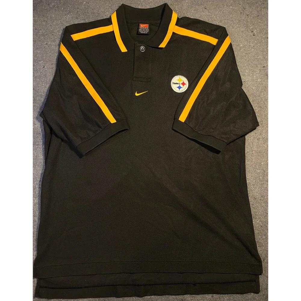 VINTAGE nike 90'S PITTSBURGH STEELERS Black Yellow Short Sleeve M Polo EMBROIDER